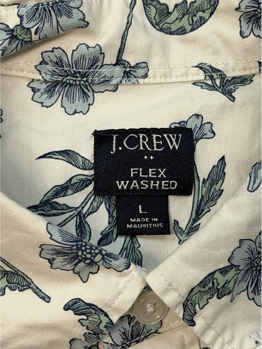J.Crew Flex Washed Men’s Large Floral Short Sleeve Button Up Shirt Blue Cream
